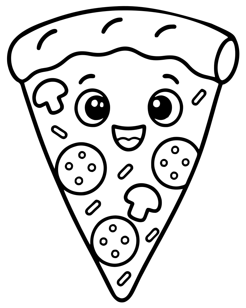 Printable simple pizza for toddlers line art — Pizza coloring page