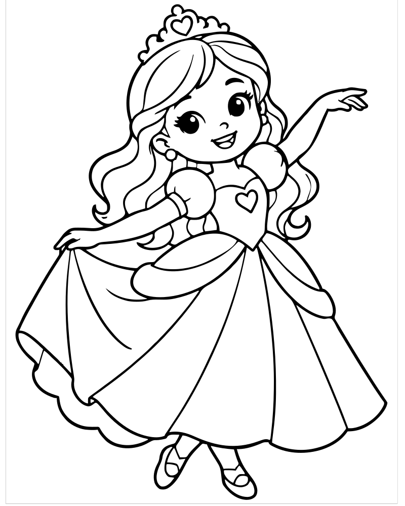 Dancing Princess — free printable Princess coloring page for kids