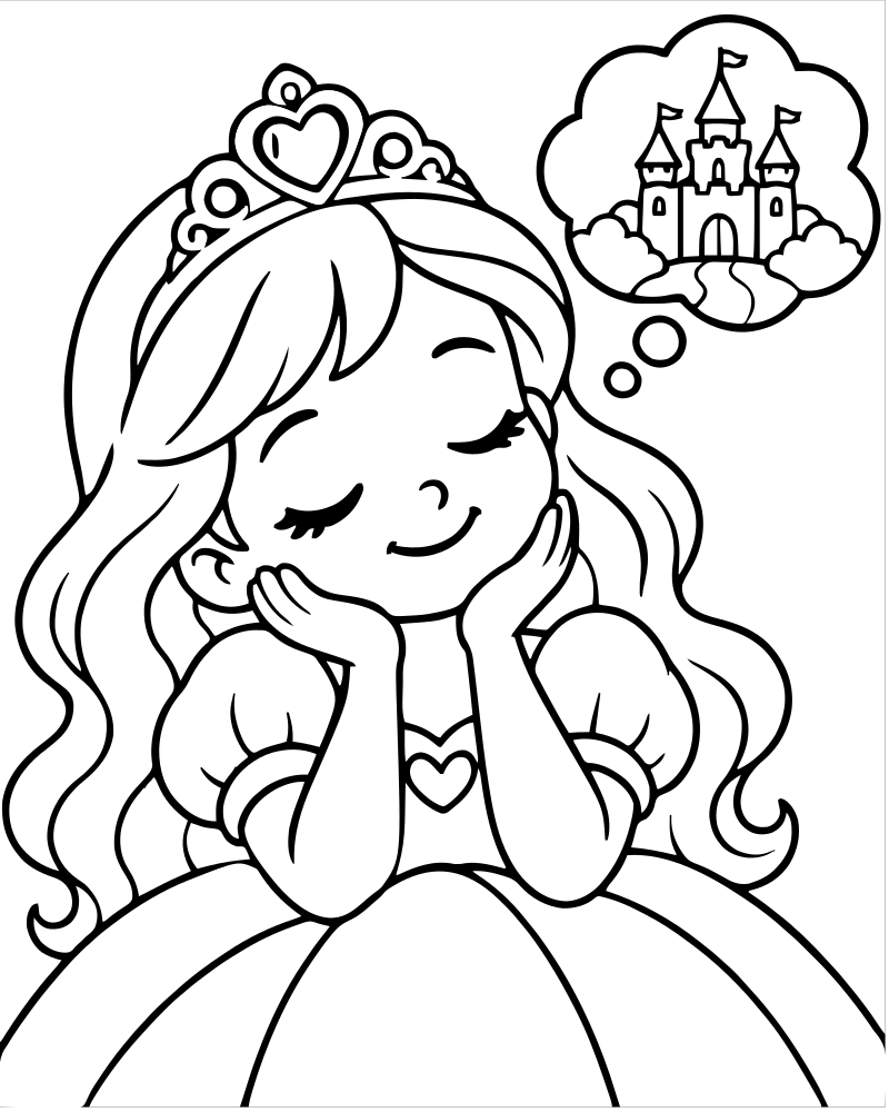 Dreaming Princess — free printable Princess coloring page for kids