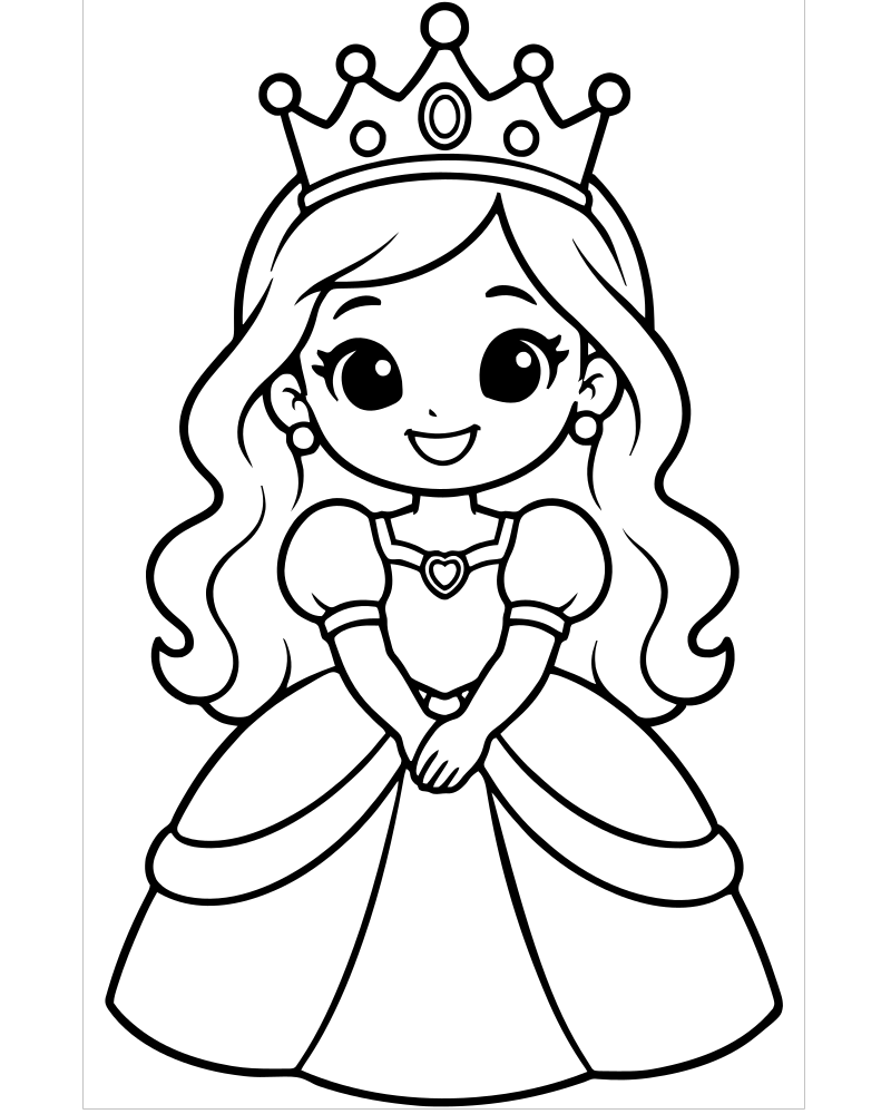 Princess and Crown — Princess coloring page to print for children