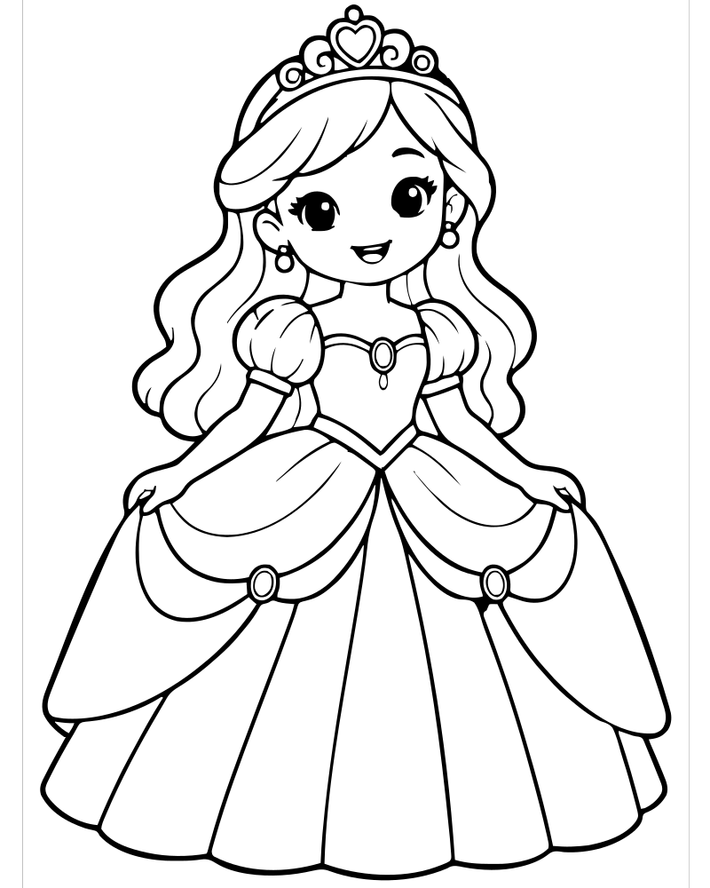 Princess in a Ball Gown — free printable Princess coloring page for kids