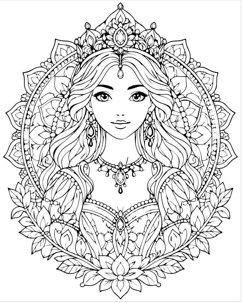 Princess Mandala — free printable Princess coloring page for kids