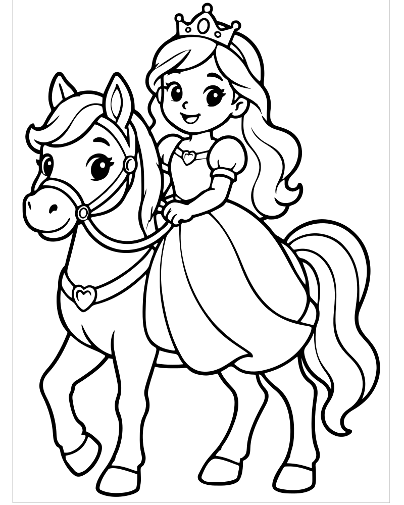Princess on a Horse — printable Princess coloring sheet for preschoolers