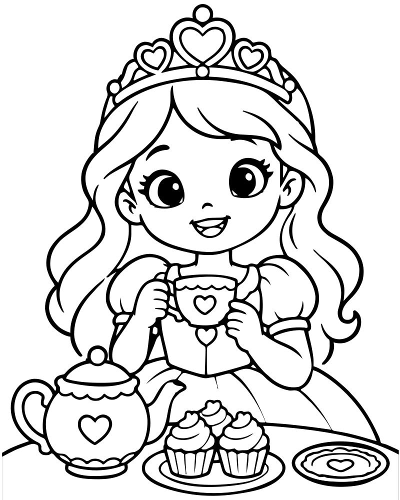 Princess Tea Party — printable Princess coloring sheet for preschoolers