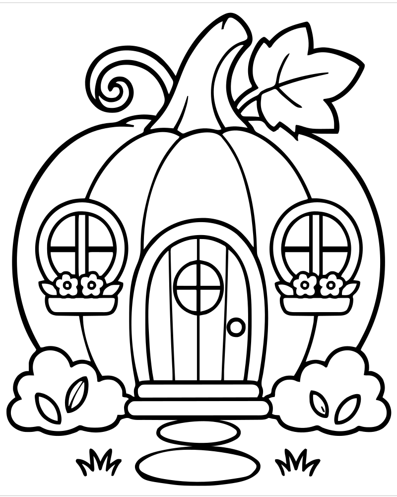 Printable pumpkin house line art — Pumpkin coloring page