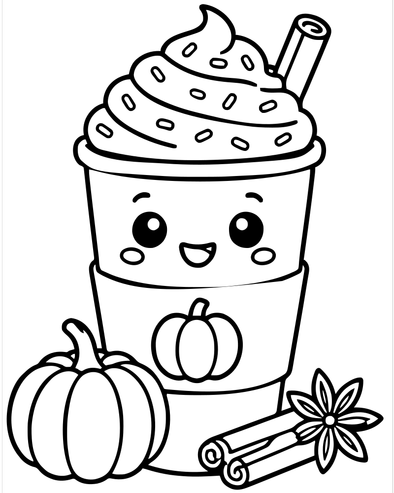 Printable pumpkin spice latte line art — Pumpkin coloring page
