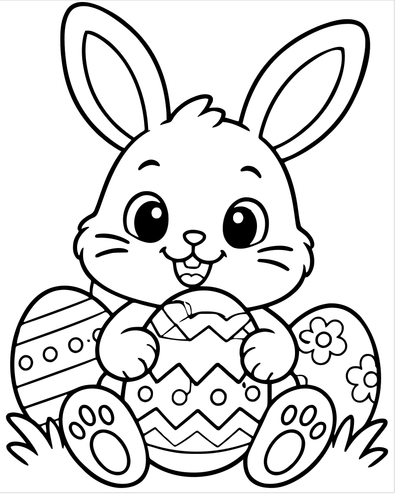 Bunny and Easter Eggs — printable Rabbit coloring sheet for preschoolers
