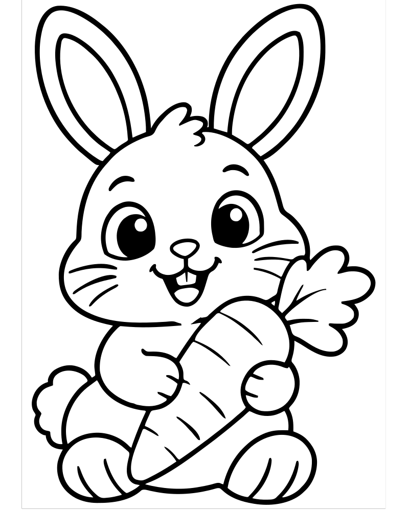 Bunny with Carrot picture to color — Rabbit coloring page for kids