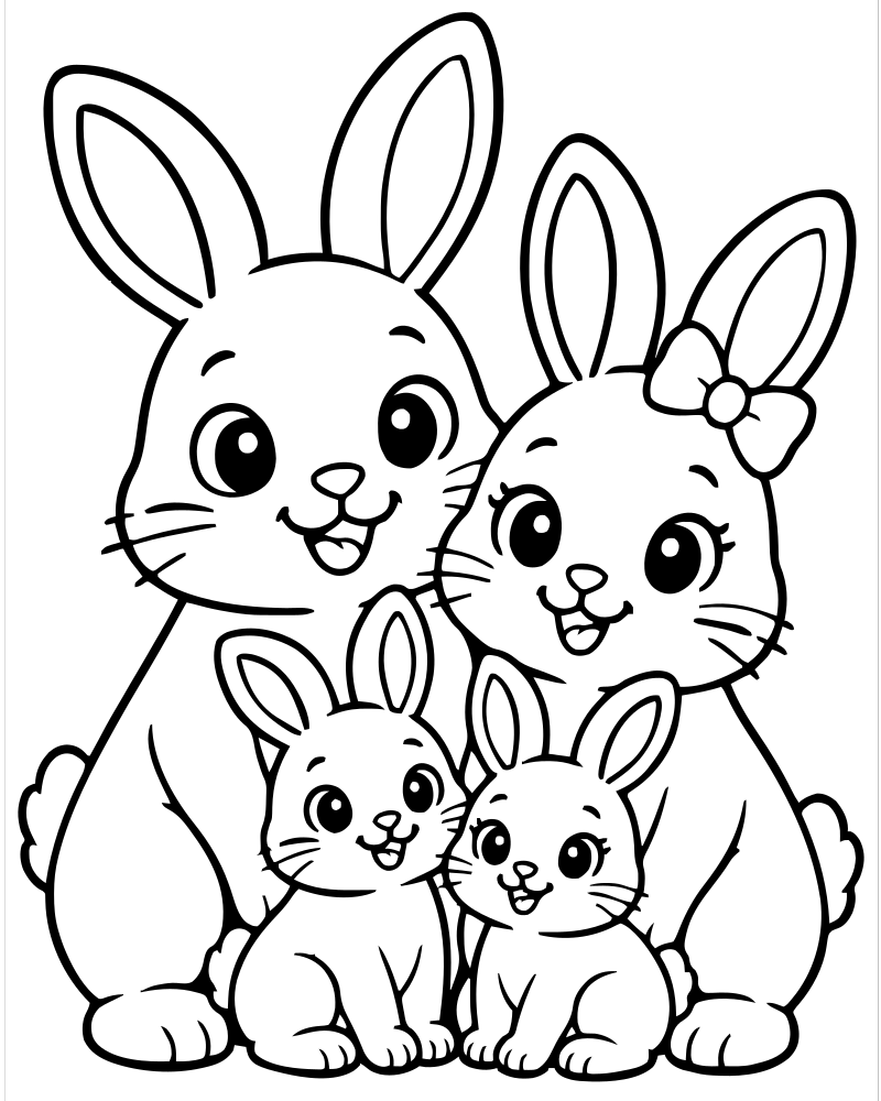 Printable rabbit family line art — Rabbit coloring page