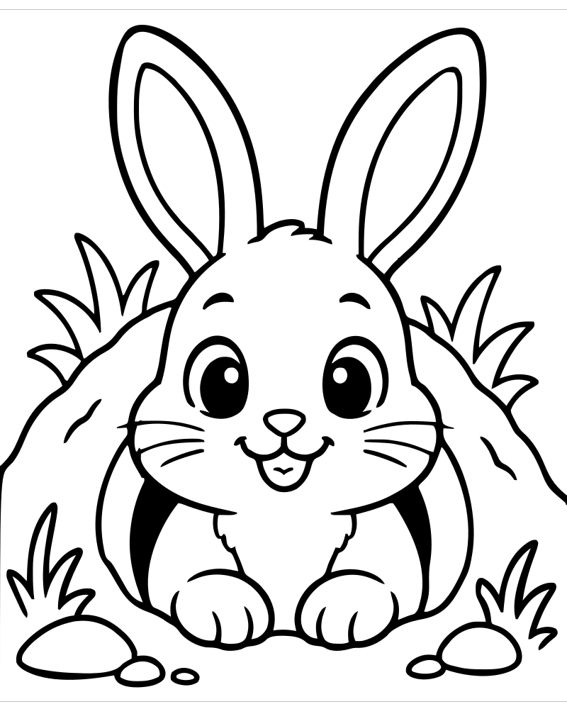 Rabbit in a Burrow picture to color — Rabbit coloring page for kids