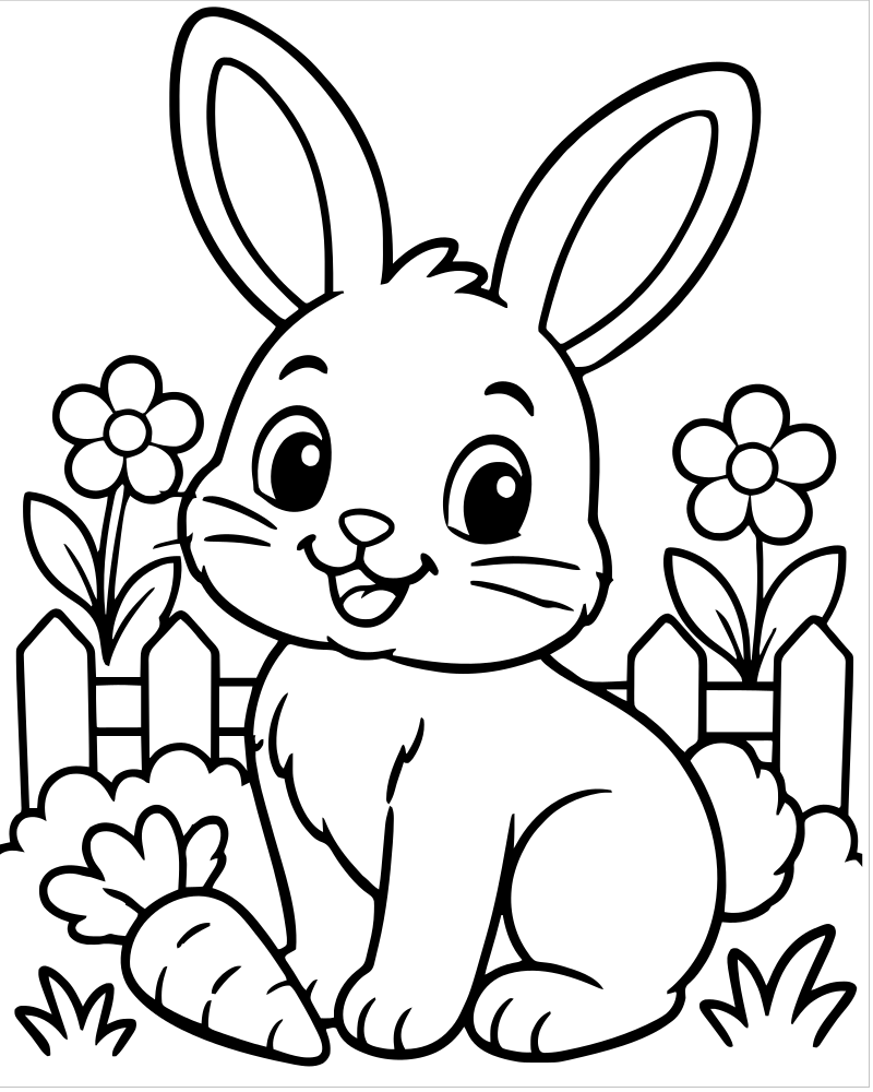 Rabbit in the Garden — Rabbit coloring page to print for children