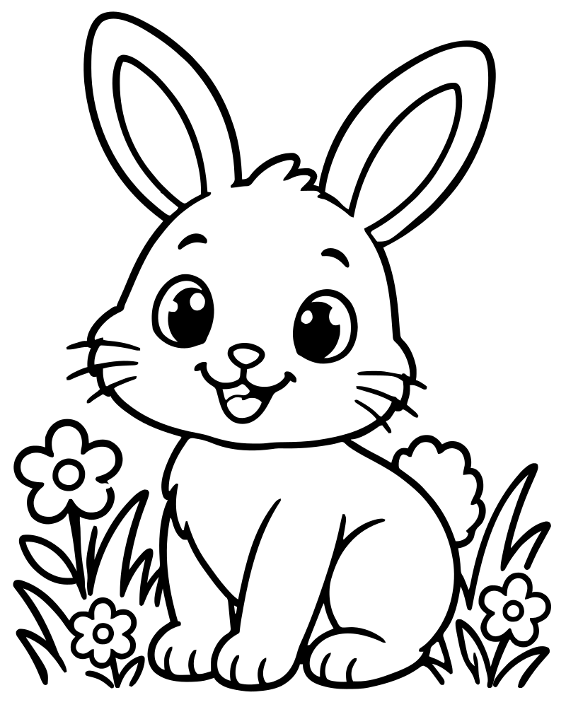 Rabbit in the Meadow — printable Rabbit coloring sheet for preschoolers