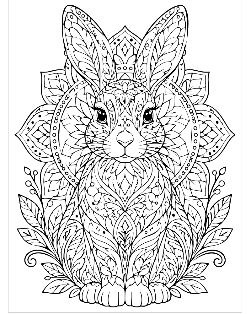 Printable rabbit mandala line art — Rabbit coloring page