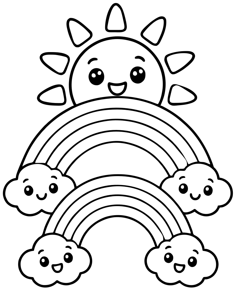 Double Rainbow picture to color — Rainbow coloring page for kids