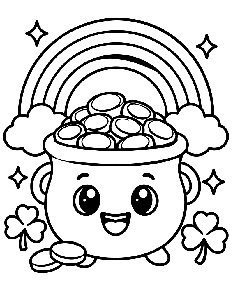 Rainbow and Gold Pot — printable Rainbow coloring sheet for preschoolers