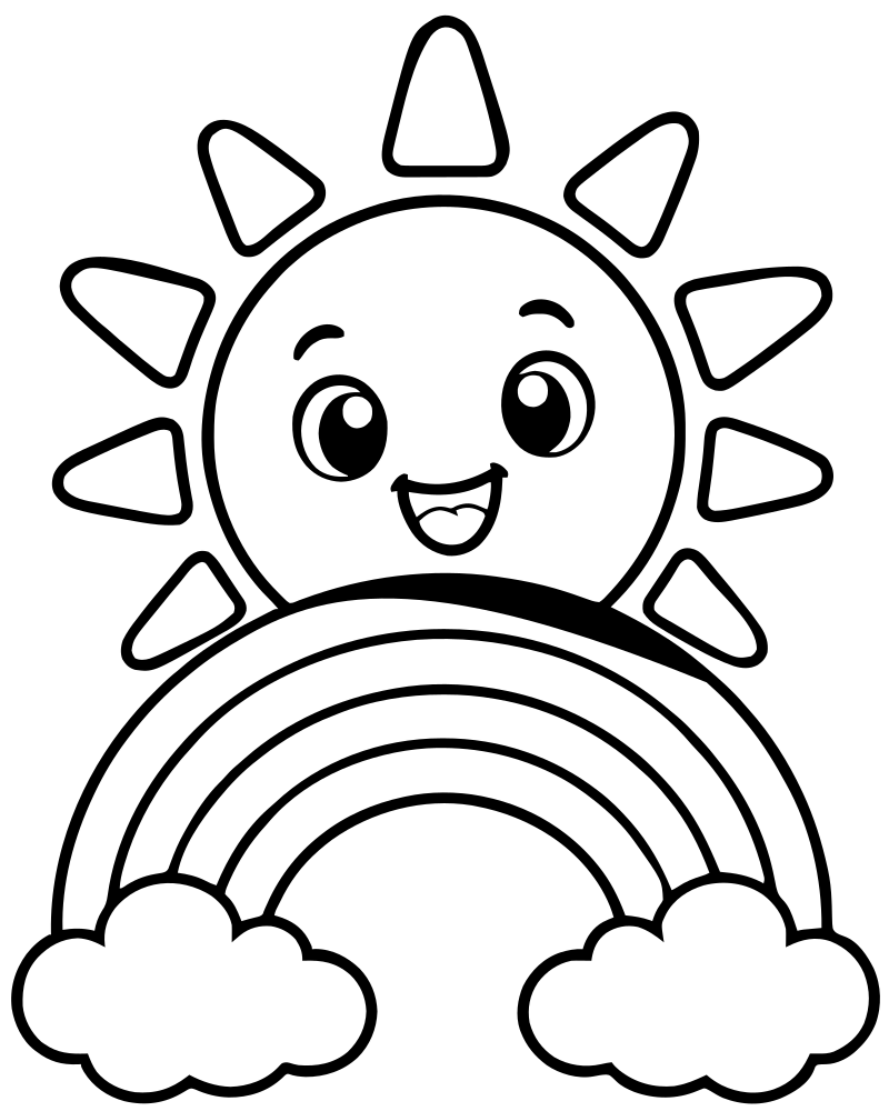 Rainbow and Sun — printable Rainbow coloring sheet for preschoolers