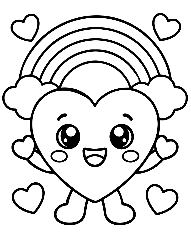Rainbow Hearts — Rainbow coloring page to print for children