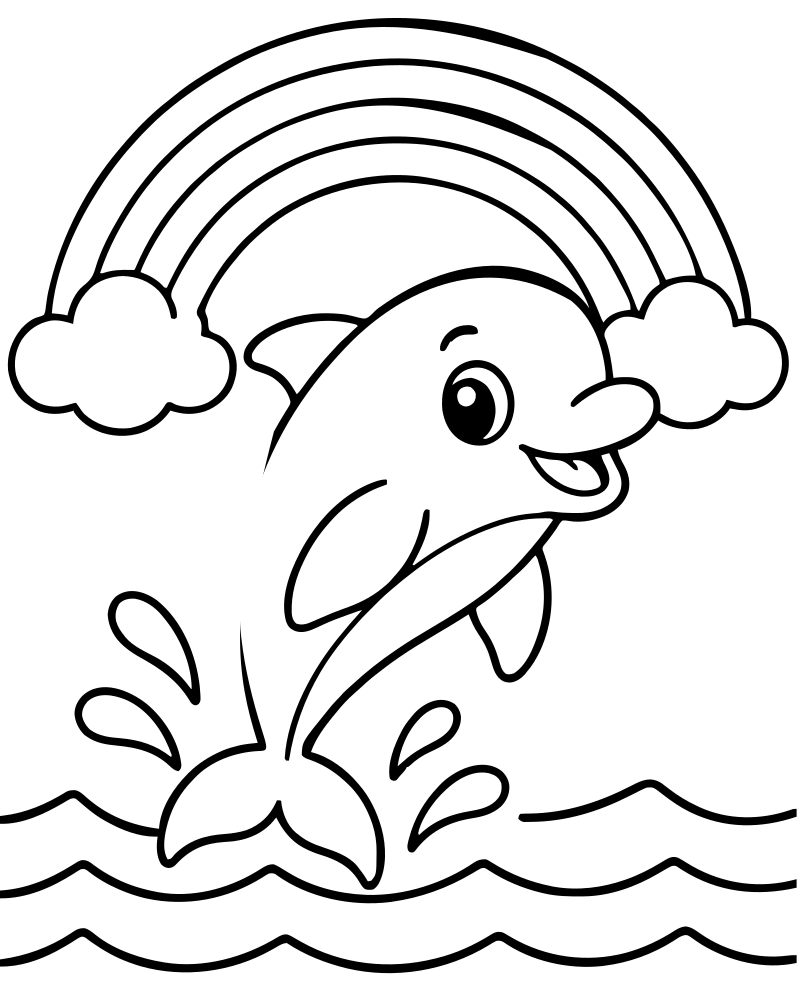 Rainbow Over the Ocean — printable Rainbow coloring sheet for preschoolers