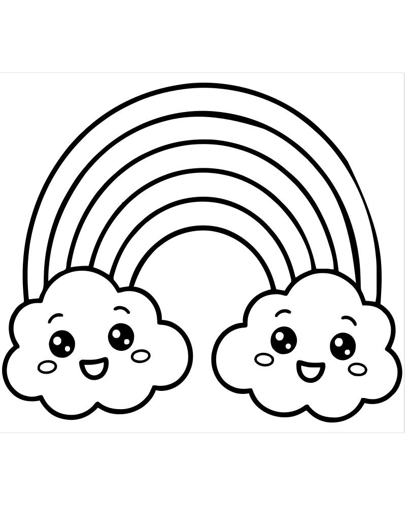 Rainbow with Clouds — free printable Rainbow coloring page for kids