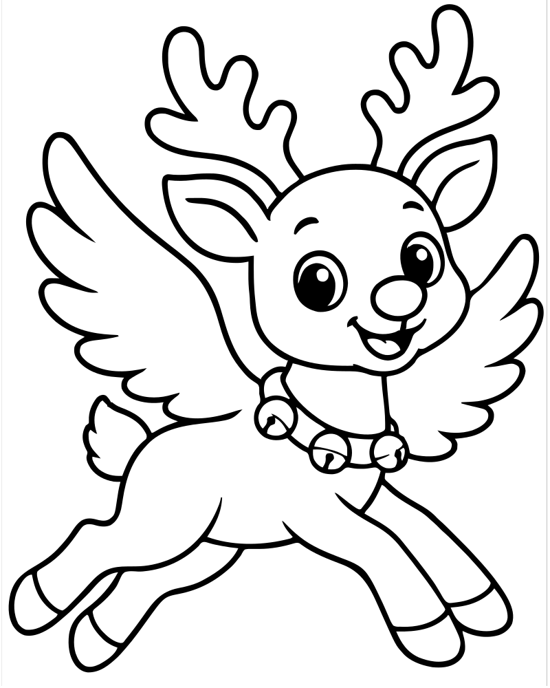 Flying Reindeer — Reindeer coloring page to print for children