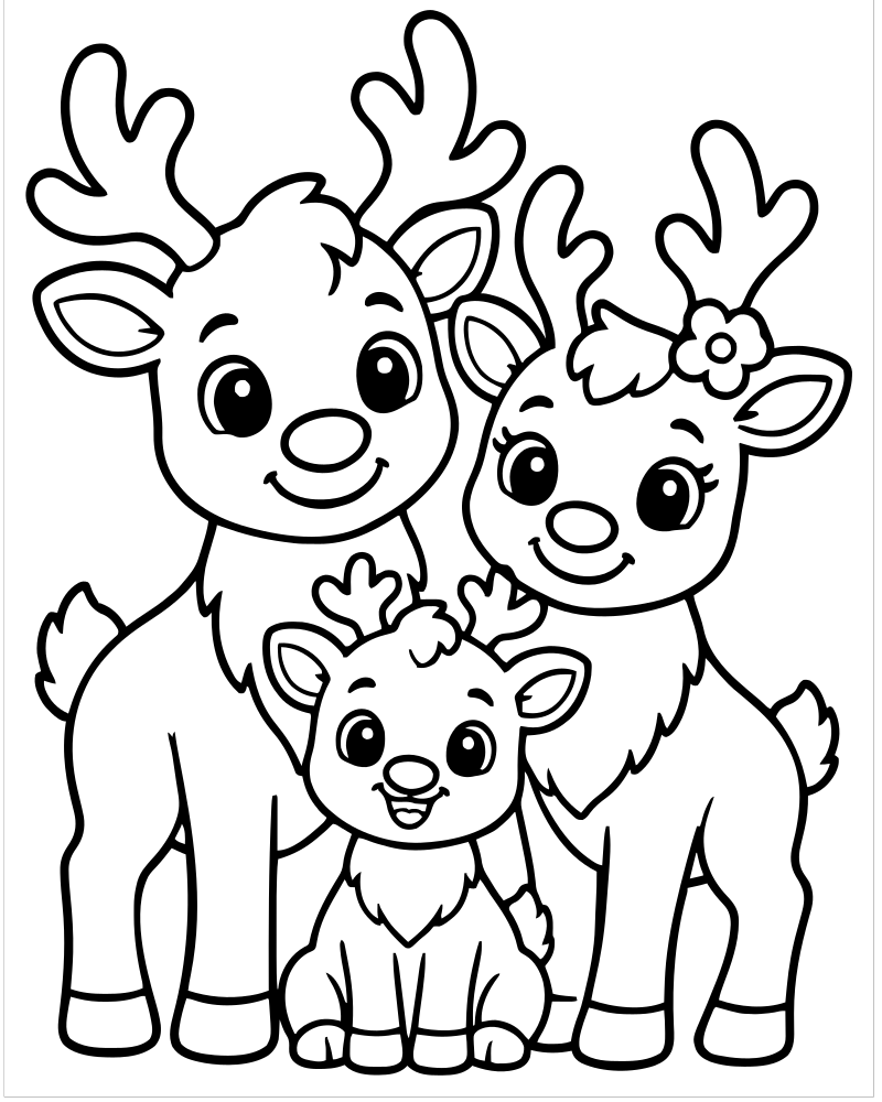 Reindeer Family — Reindeer coloring page to print for children