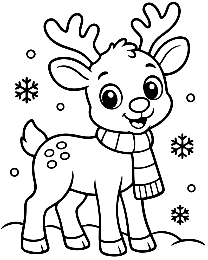 Reindeer in the Snow — printable Reindeer coloring sheet for preschoolers
