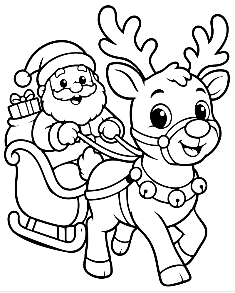 Reindeer Sleigh Ride picture to color — Reindeer coloring page for kids