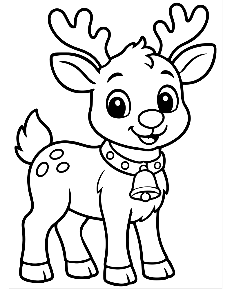 Printable reindeer with bell collar line art — Reindeer coloring page