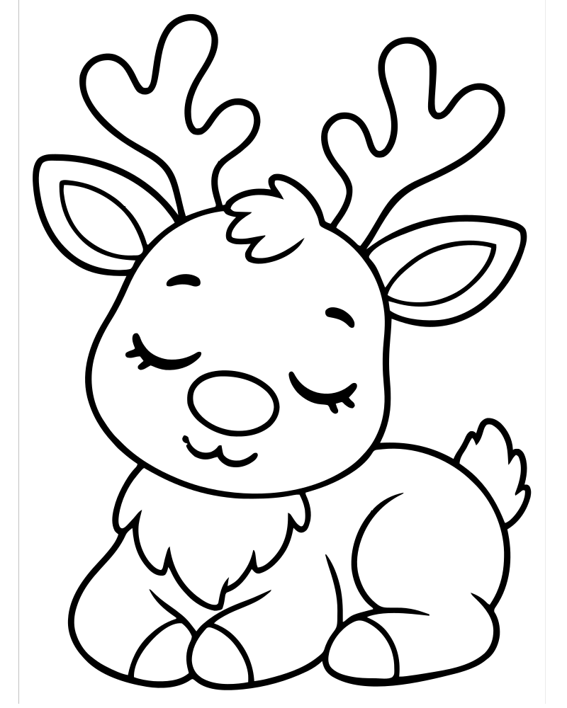 Sleepy Reindeer — Reindeer coloring page to print for children