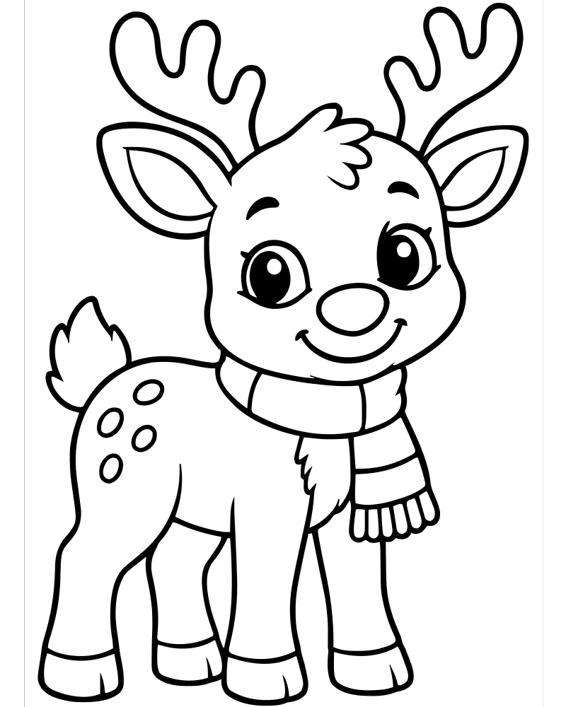 Printable winter reindeer scene line art — Reindeer coloring page