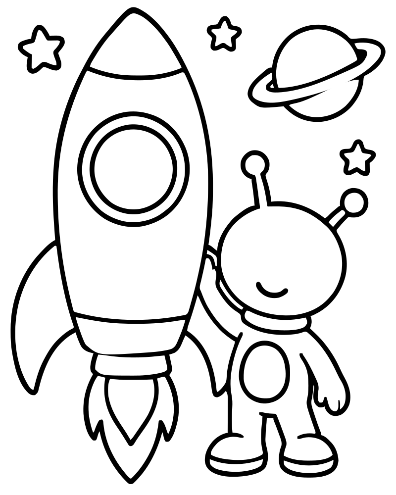 Rocket and Alien Friend — Rocket coloring page to print for children