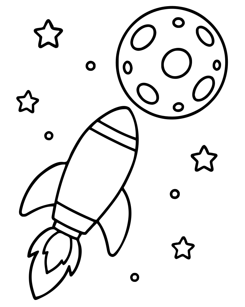 Printable rocket and moon line art — Rocket coloring page