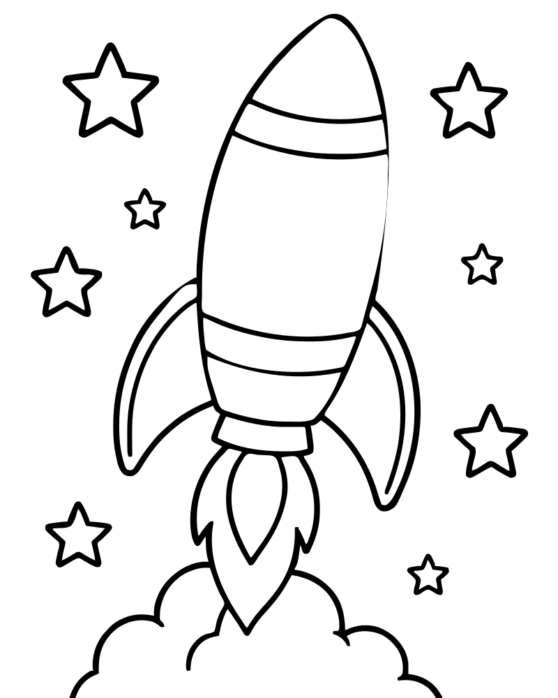 Rocket and Stars — Rocket coloring page to print for children