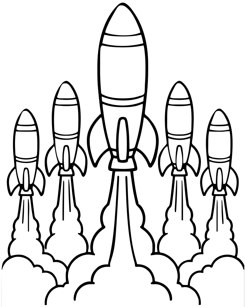 Printable rocket fleet line art — Rocket coloring page