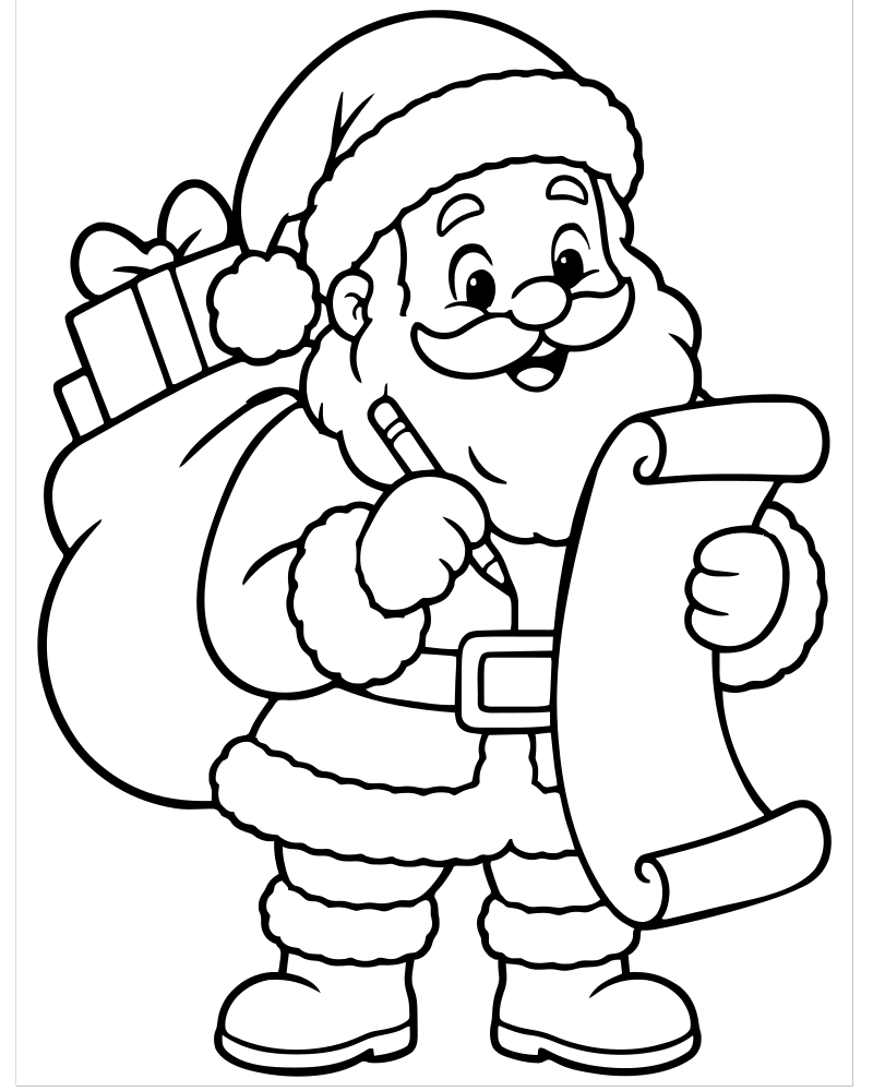 Santa Checking His List — Santa Claus coloring page to print for children