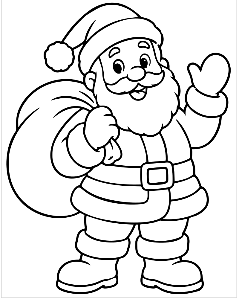 Santa with His Sack — printable Santa Claus coloring sheet for preschoolers