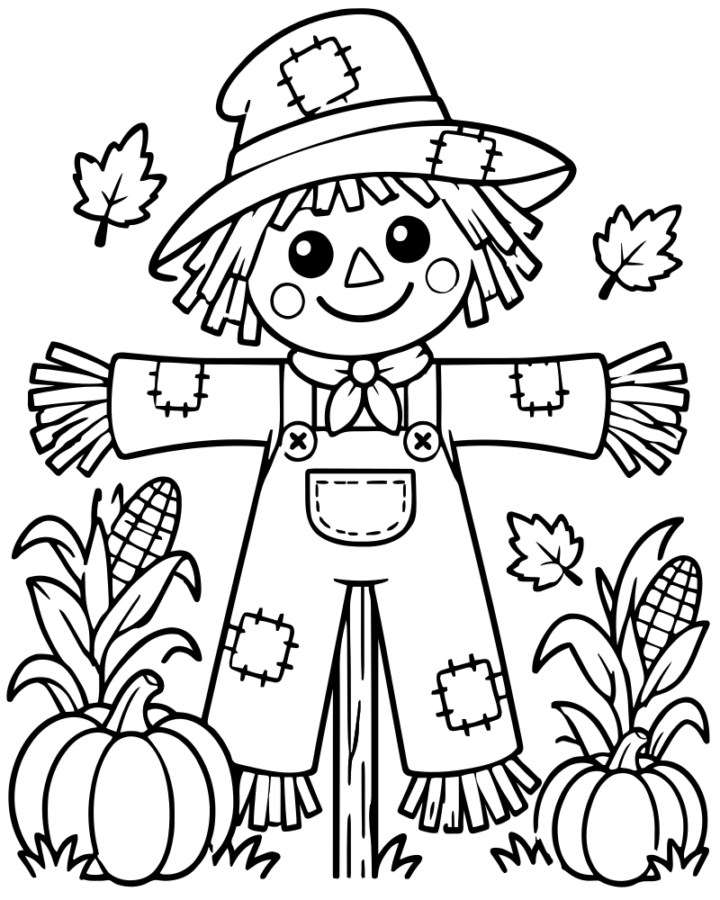 Classic Scarecrow — free printable Scarecrow coloring page for kids
