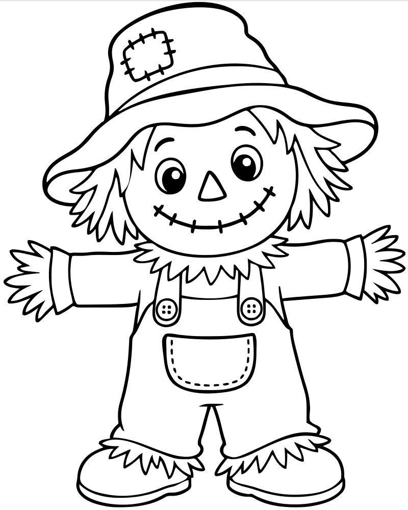 Cute Scarecrow Smile picture to color — Scarecrow coloring page for kids