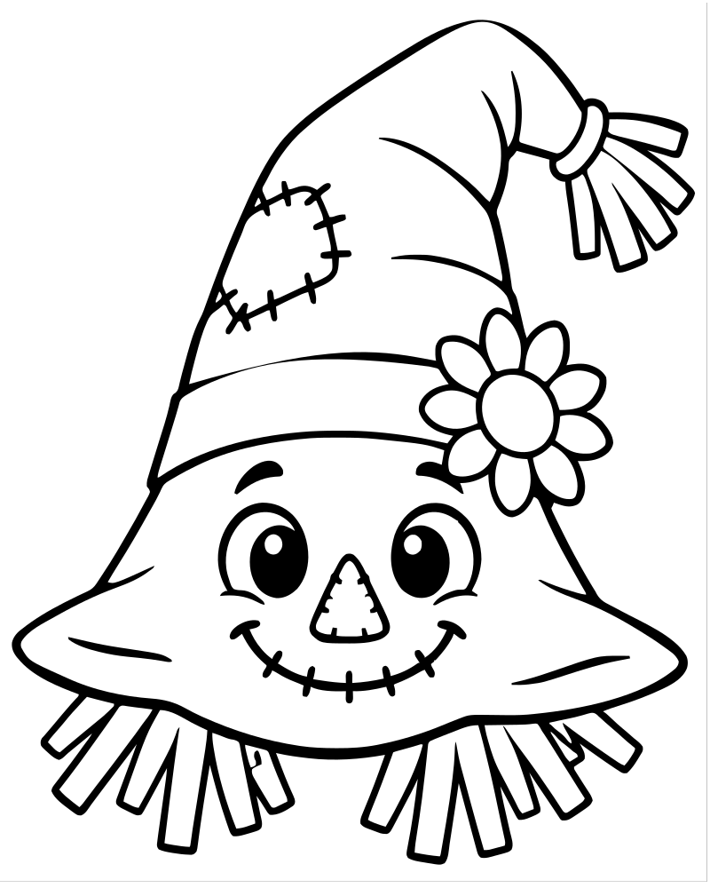 Funny Scarecrow Hat — Scarecrow coloring page to print for children