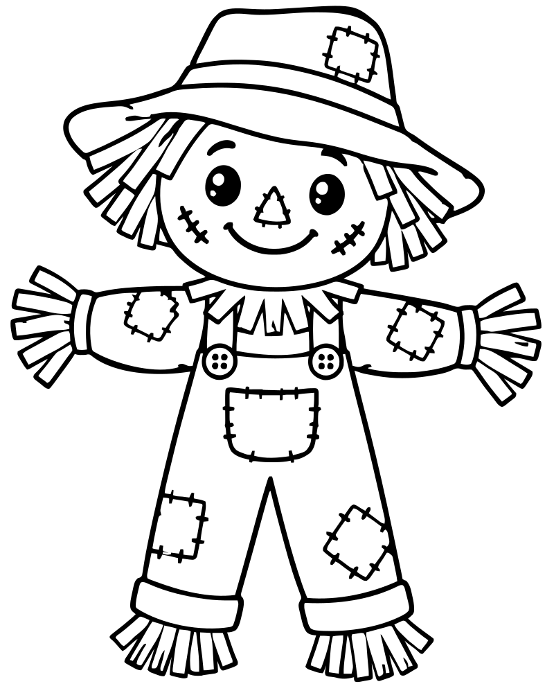 Patchwork Scarecrow — Scarecrow coloring page to print for children