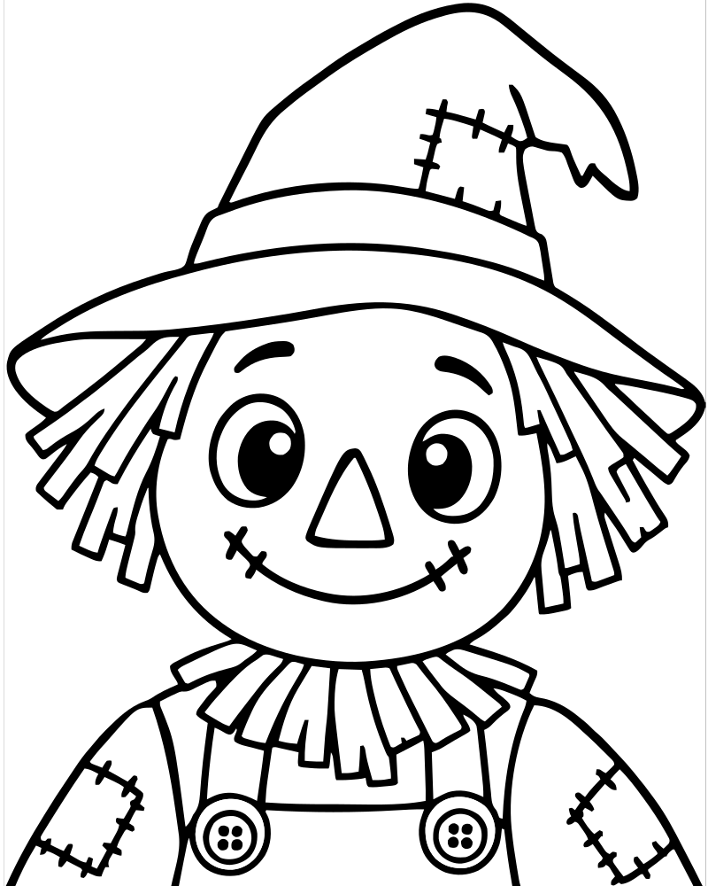 Scarecrow Close-Up — Scarecrow coloring page to print for children