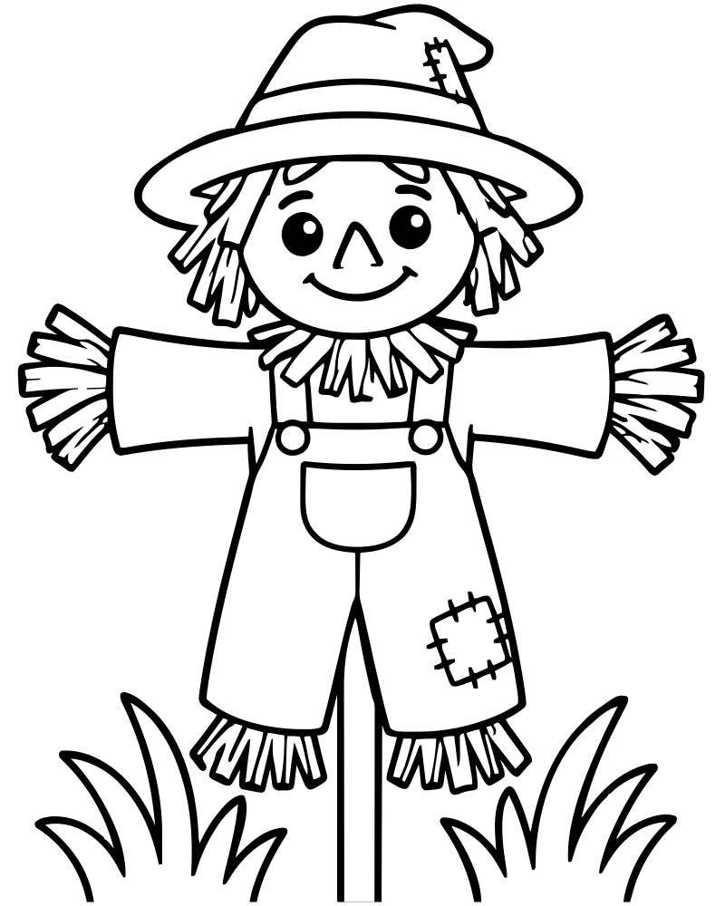 Scarecrow in the Field — printable Scarecrow coloring sheet for preschoolers