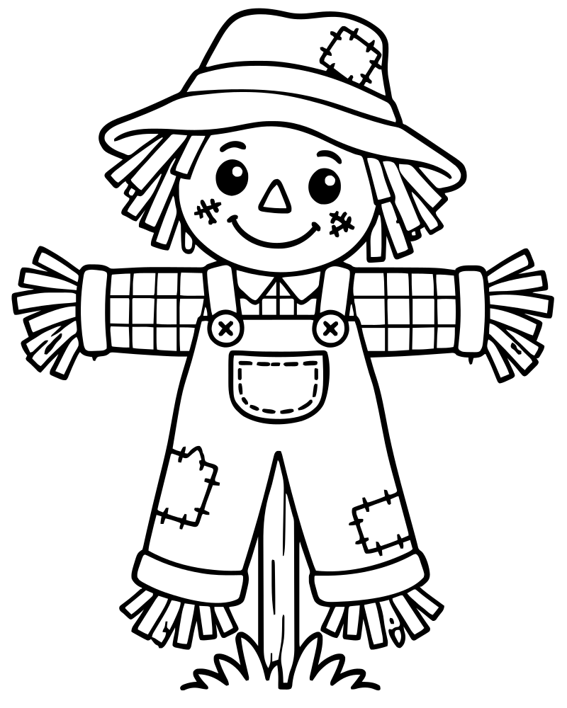 Printable scarecrow patch border line art — Scarecrow coloring page