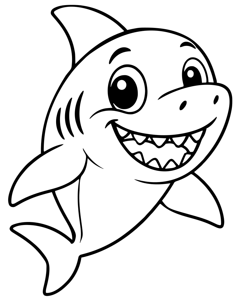 Friendly Shark Smile — free printable Shark coloring page for kids
