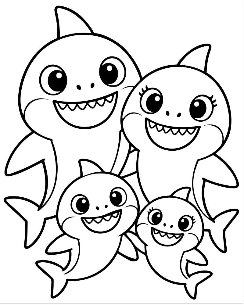 Shark Family picture to color — Shark coloring page for kids