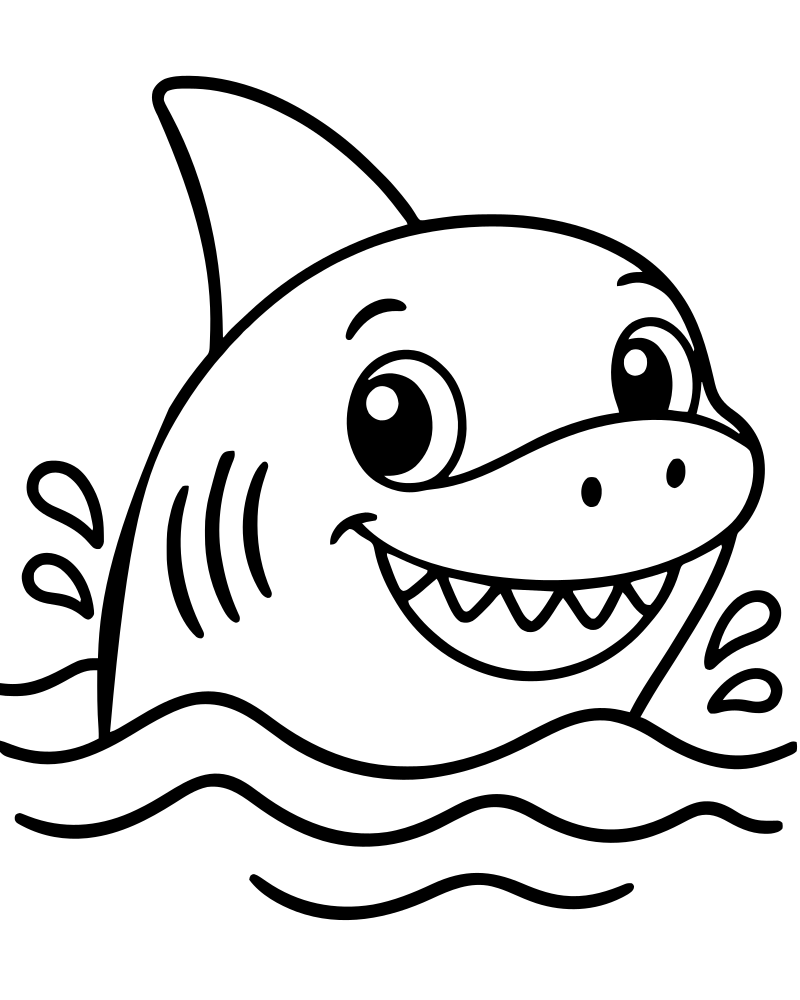 Shark Fins Above Water — printable Shark coloring sheet for preschoolers