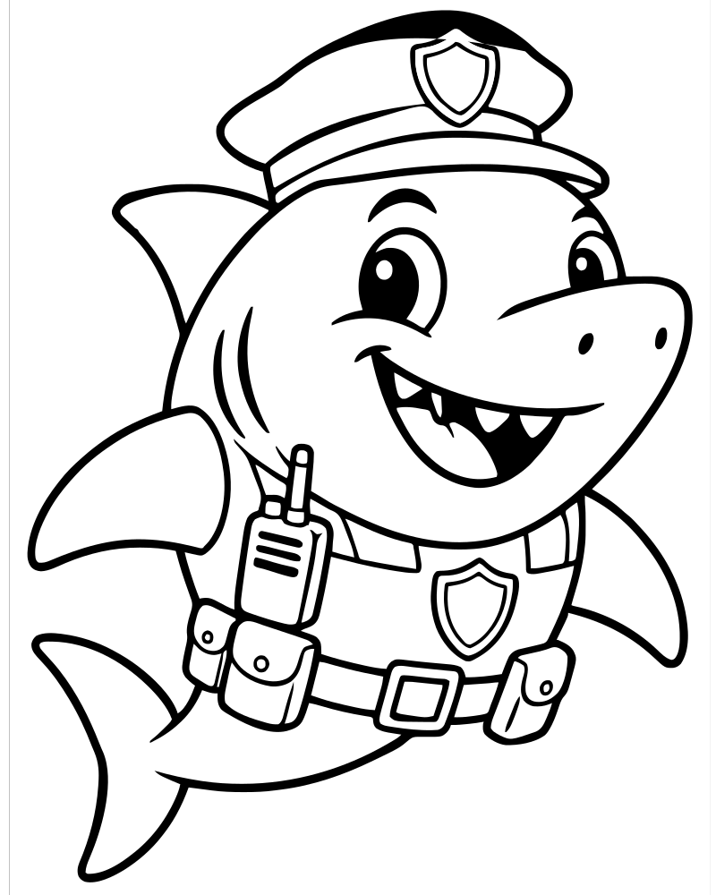 Shark on Patrol picture to color — Shark coloring page for kids