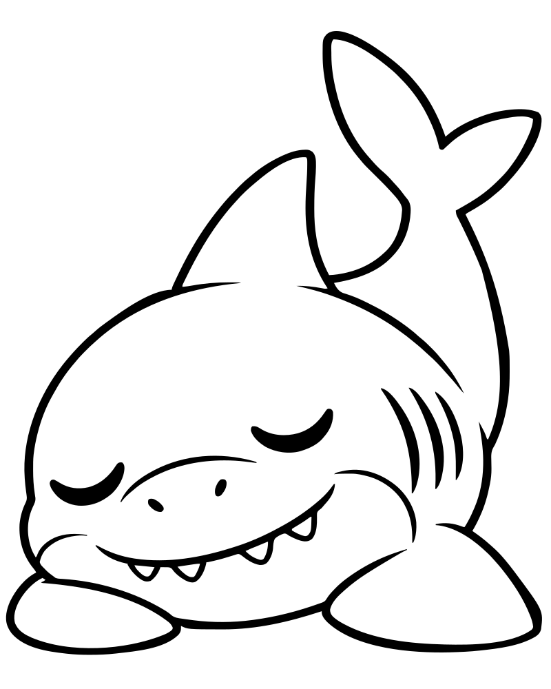 Printable sleepy shark line art — Shark coloring page
