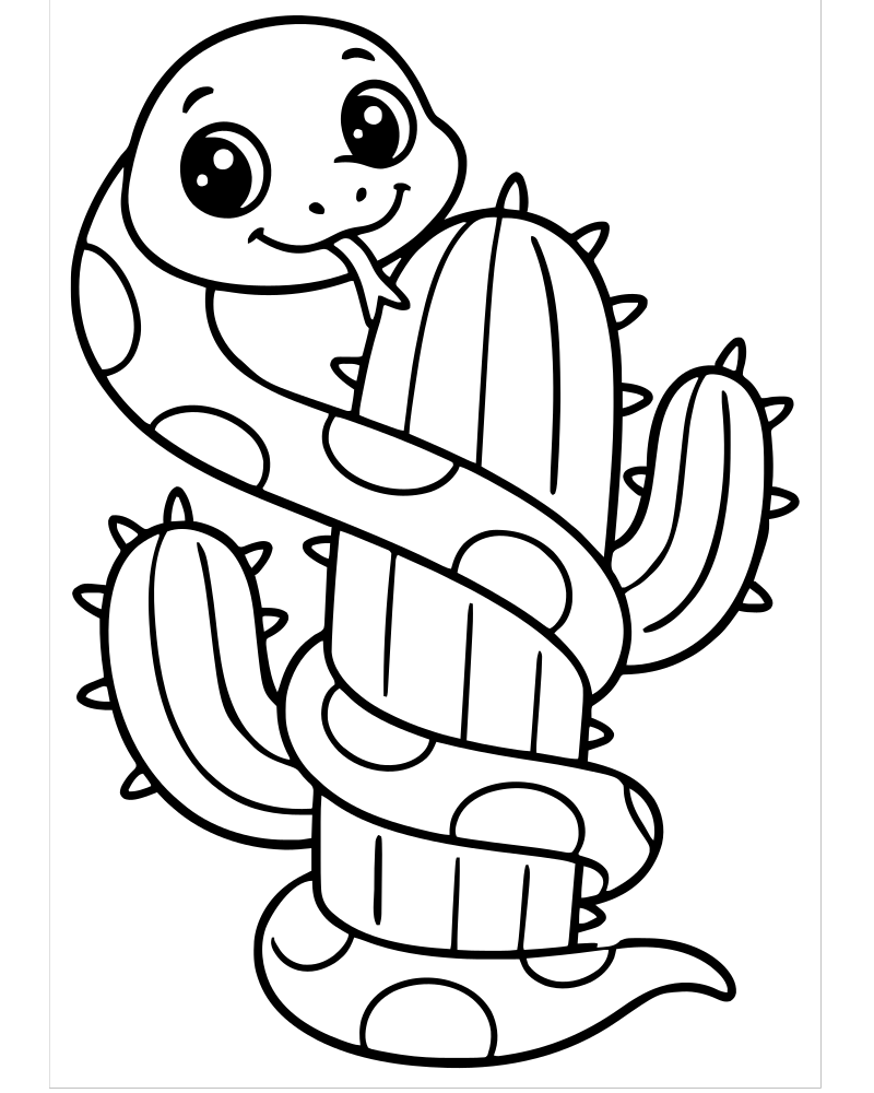 Snake and Cactus — free printable Snake coloring page for kids
