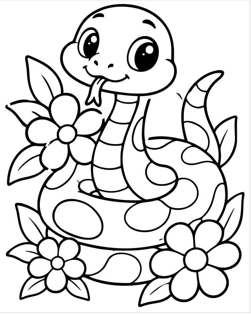 Snake and Flowers — printable Snake coloring sheet for preschoolers